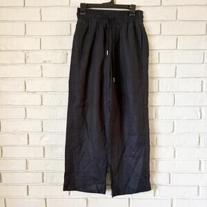 Quince 100% European Linen Wide Leg Pants Women S Inseam 30" Black NWOT